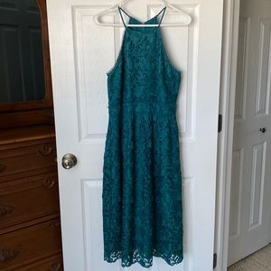 Loft green lace halter dress - knee length - pencil style skirt - size 8!